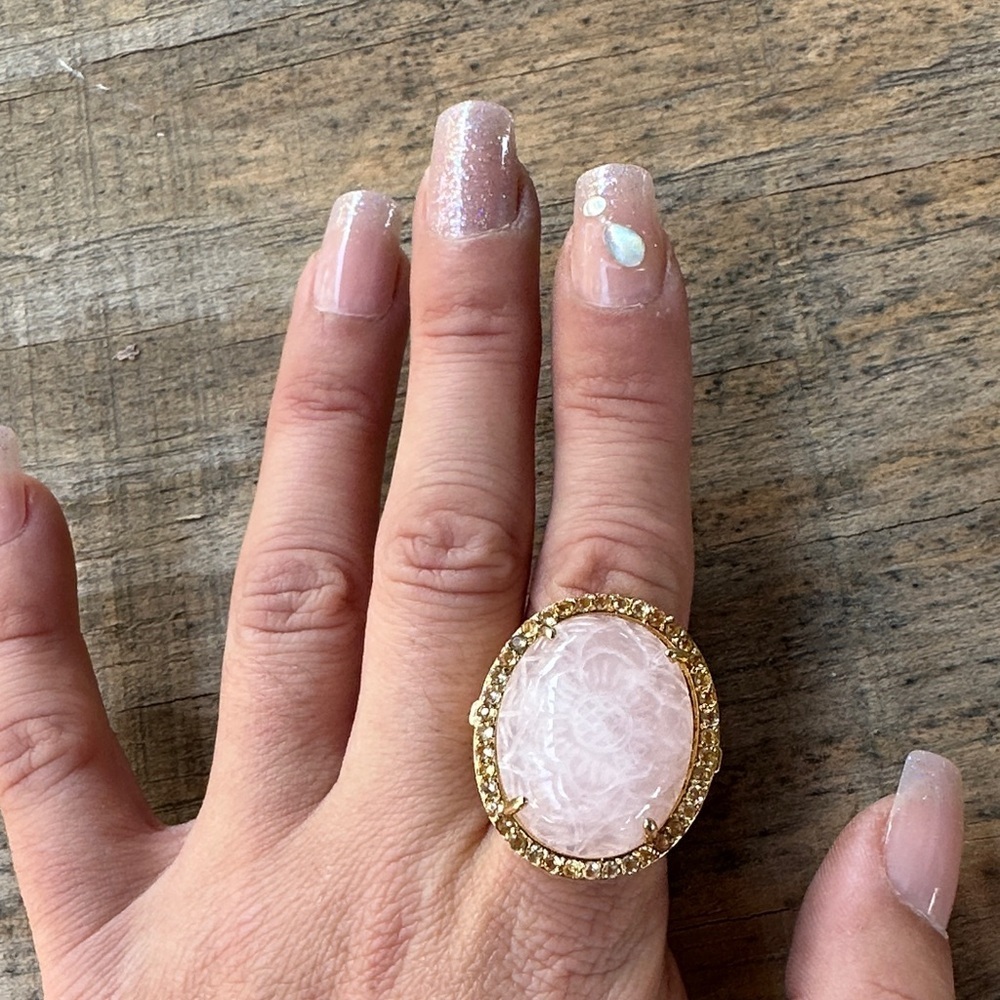 Elegant Gold Plated Genuine Quartz Statement Ring